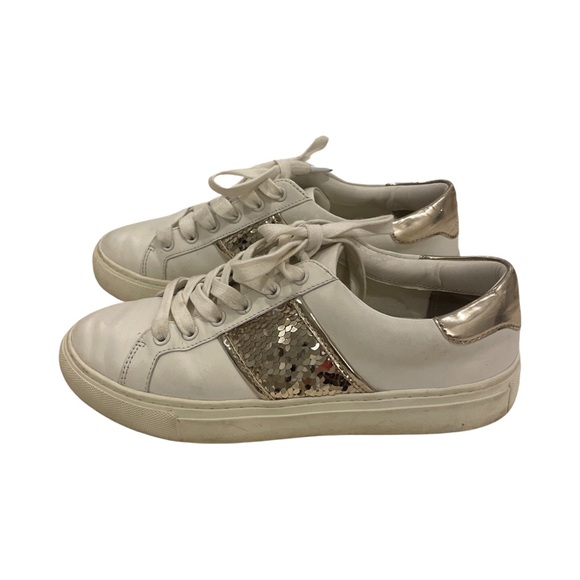 Tory Burch Shoes - Tory Burch White Gold Sequin Carter Tennis Shoes Size 5.5